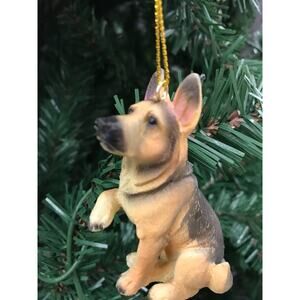 German Shepard Dog Ornament Christmas Tree Tan and Black Raised Paw